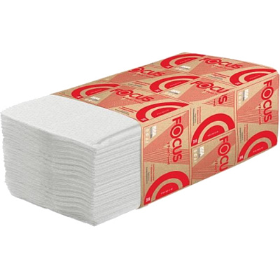 Полотенца бумажные V-сложение 2 слоя, 200 листов, белые Focus